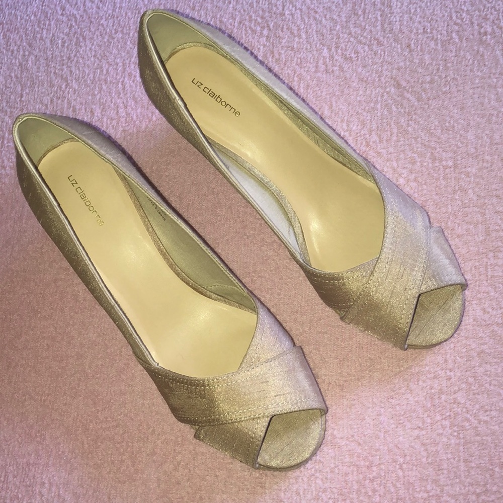 🔴 Liz Claiborne wedge shoes natural Beige # X - Picture 2 of 8